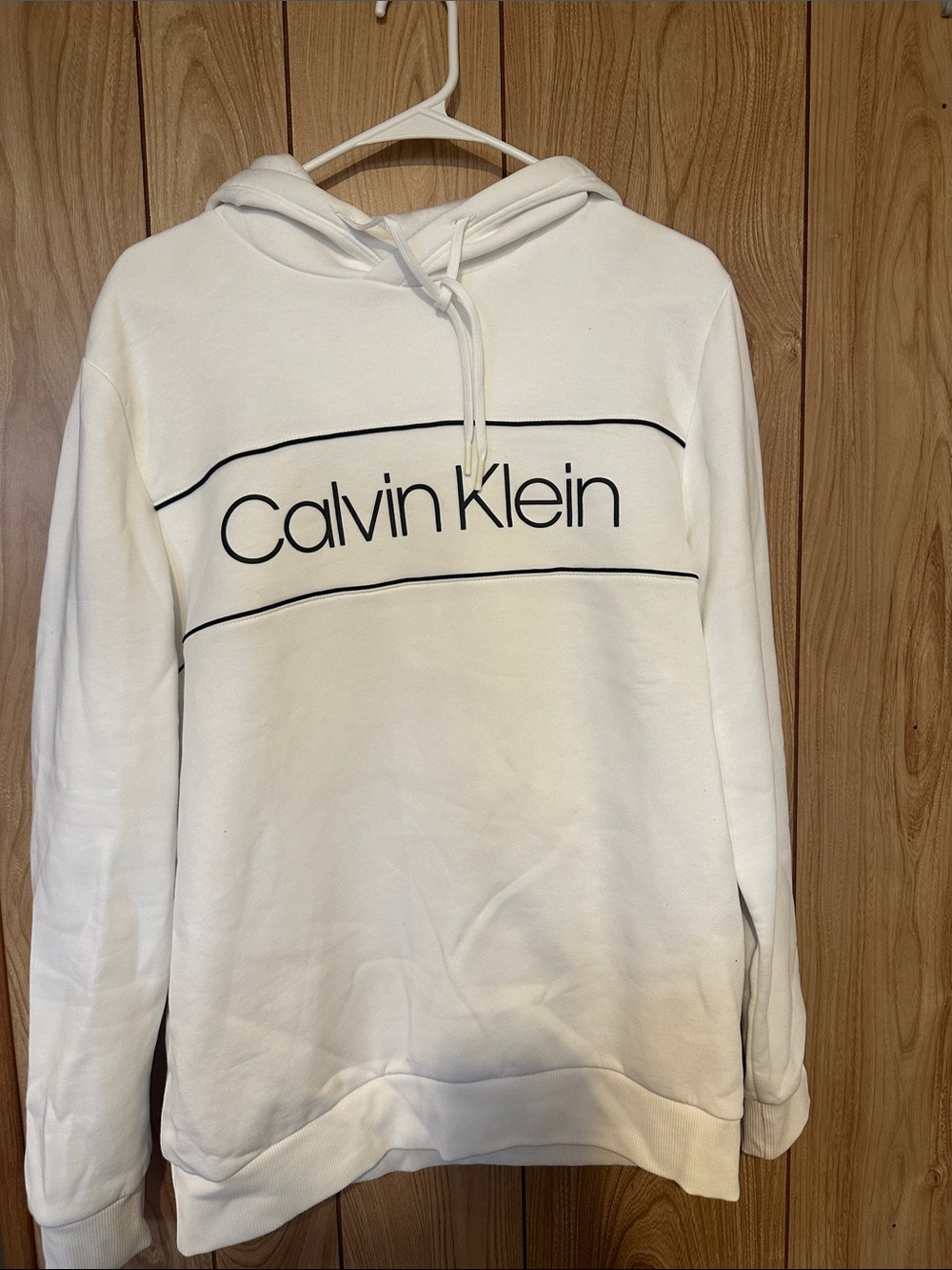 Calvin Klein White Logo Crewneck Hoodie